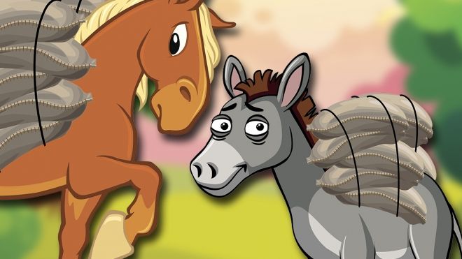 El caballo y el asno. Fábula de Esopo para niños