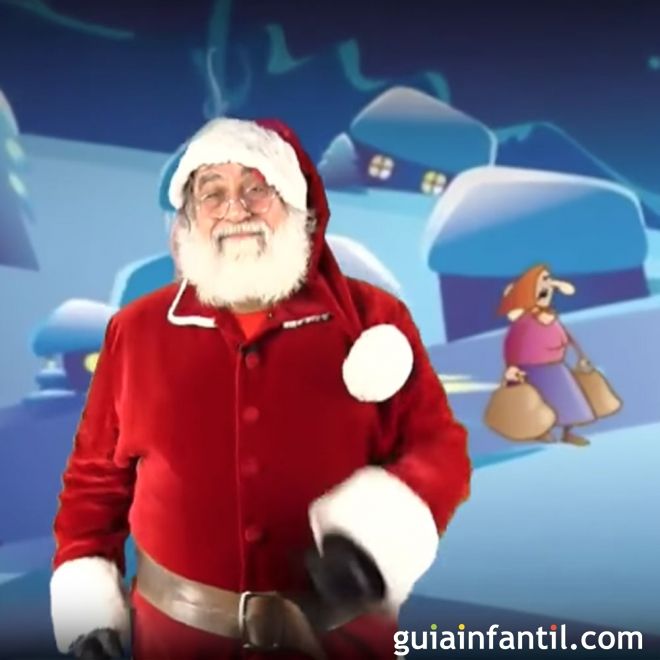 Villancico Ya viene la vieja bailado por Papá Noel. Canciones de Navidad