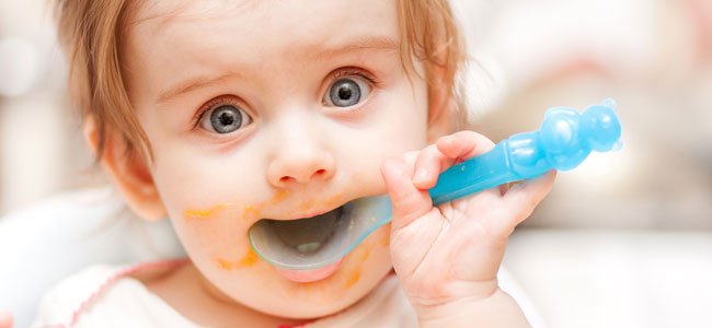 Las verduras de hoja verde en la alimentación infantil Bebé come puré