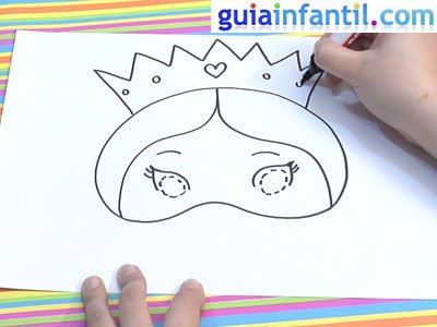 Antifaz de princesa para dibujar y pintar. Paso 4. Antifaz de princesa para dibujar y pintar. Paso 4.