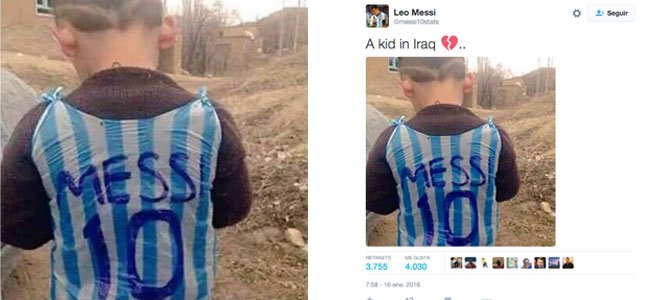 El niño de Irak que tiene como ídolo a Leo Messi Niño de Irak con la camiseta de Messi