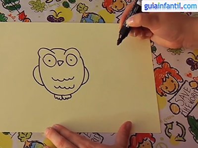Dibujar un búho. Paso 3.