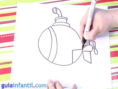 Dibujo de un submarino. Paso 3. Dibujo de un submarino. Paso 3.