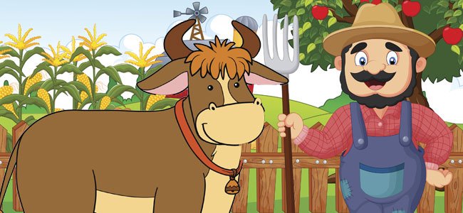 El buey hermoso, cuento navideño para niños Granjero con buey