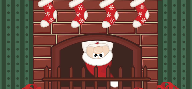 Papá Noel baja por la chimenea Papá Noel baja por la chimenea