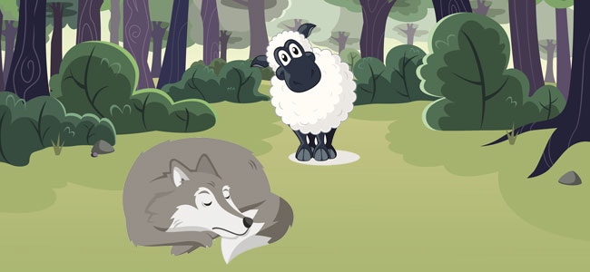 El lobo herido y la oveja. Fábula para niños sobre las apariencias