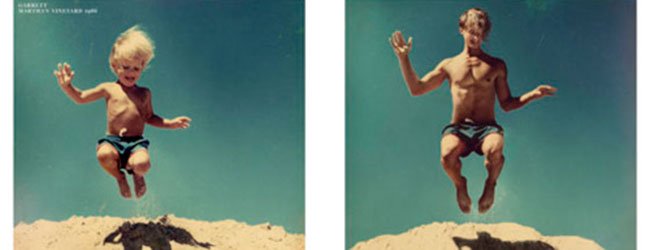 Niño saltando en la arena