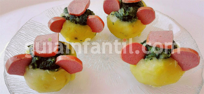 Patatas con espinacas. Cena divertidas para niños. Paso 5