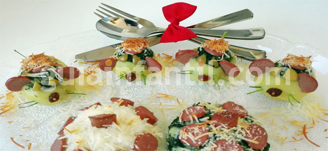 Patatas con espinacas. Cena divertidas para niños. Paso 5