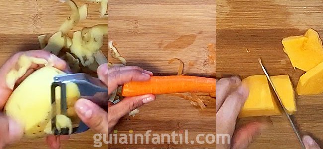 Receta de puré de calabaza, zanahoria y patata. Paso 1 Receta de puré de calabaza, zanahoria y patata. Paso 1