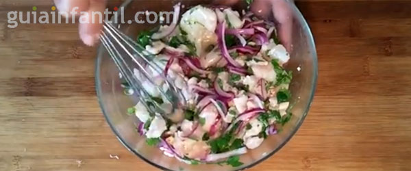 Ceviche de pescado y gambas. Paso 3