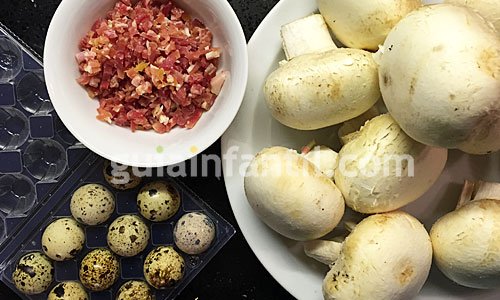 Receta de champiñones rellenos de jamón y huevo. Paso 1