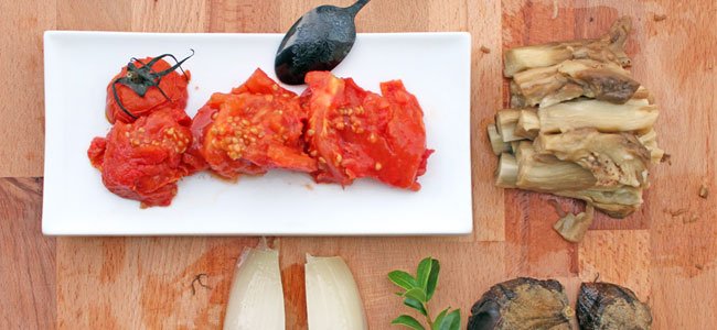 Crema de berenjena y tomate paso a paso ingredientes después