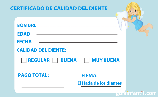 Certificado Hada de los dientes Certificado Hada de los dientes
