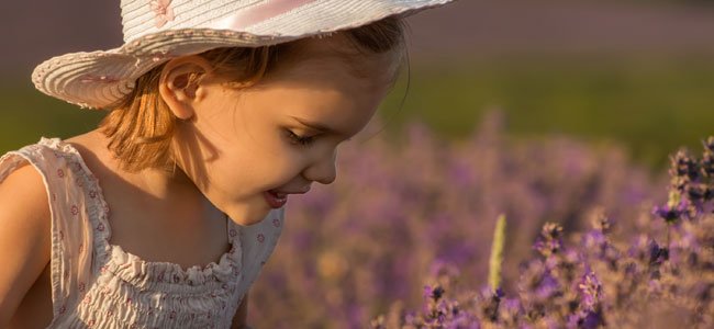 Aromaterapia contra el estreñimiento de los niños Niña huele lavanda