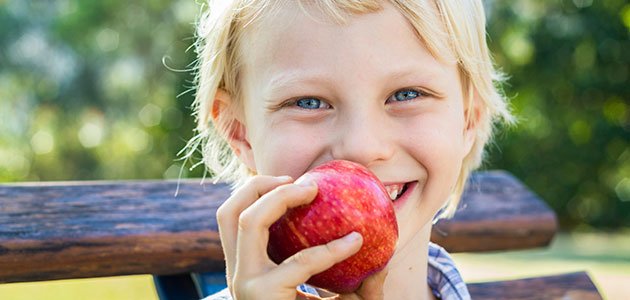 La diabetes en los niños Niño come manzana